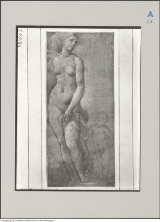 Vorderseite von Nationalmuseum Stockholm [https://rightsstatements.org/page/CNE/1.0/] Stehender weiblicher Akt, zur Rechten ein Putto (Venus und Amor?) - , bh589934_recto. Foto.