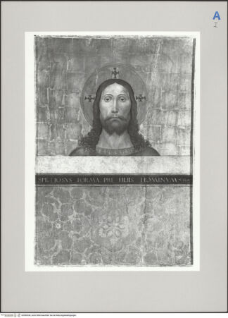 Vorderseite von Museo del Prado [https://www.deutsche-digitale-bibliothek.de/content/lizenzen/rv-ez/] Triptychon mit Brustbild Christi, Johannes dem Täufer und Petrus sowie Johannes dem Evangelisten und der heiligen KolumbaMitteltafel mit Brustbild Christi - , bh590038_recto. Foto.