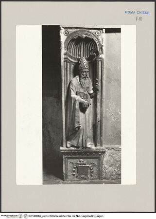 Vorderseite von Sopr BAS Roma [https://www.deutsche-digitale-bibliothek.de/content/lizenzen/rv-ez/] Altar der Cappella Salviati - Detail: linke, untere Nischenfigur (Bischof), bh590089_recto. Foto.