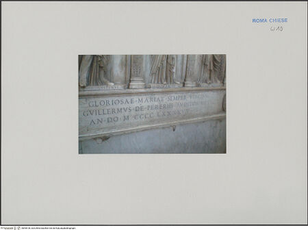 Vorderseite von unbekannt [https://www.deutsche-digitale-bibliothek.de/content/lizenzen/rv-fz/] Altar mit Maria und den Heiligen Katharina von Alexandrien (rechts) und Augustinus (links) - Detail: Inschrift, bh590106_recto. Foto: Negri Arnoldi, Francesco.