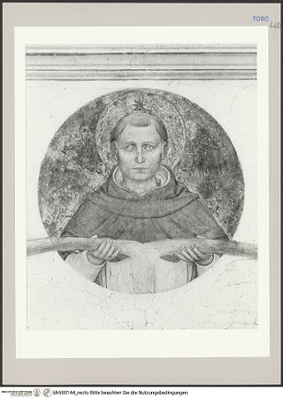 Vorderseite von Sopr. BAS FI [https://www.deutsche-digitale-bibliothek.de/content/lizenzen/rv-ez/] Kreuzigung und HeiligeHeilige und selige Dominikaner - Detail: Heiliger Dominikus, bh590144_recto. Foto.