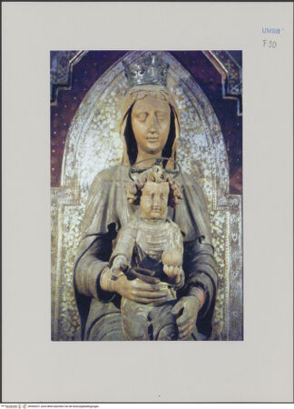 Vorderseite von unbekannt [https://www.deutsche-digitale-bibliothek.de/content/lizenzen/rv-fz/] Thronende Maria mit segnendem Kind - Detail: Maria mit Kind, Oberkörper, bh590207_recto. Foto.