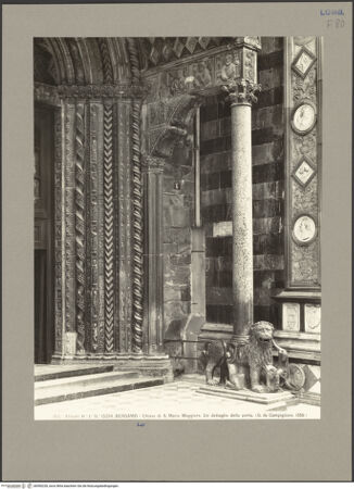 Vorderseite von Alinari [http://creativecommons.org/publicdomain/mark/1.0/] Nordportal und Porta dei Leoni rossi - Detail: Rechtes Gewände und Säule mit Löwe, bh590228_recto. Foto.