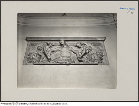 Vorderseite von ICCD [https://www.deutsche-digitale-bibliothek.de/content/lizenzen/rv-ez/] Grabmal des Antonio Lomellino - Detail: Relief mit Schmerzensmann, bh590571_recto. Foto.