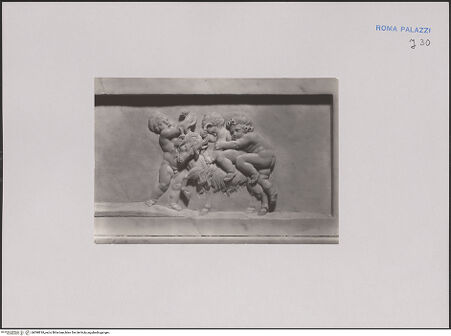 Vorderseite von Gabinetto Fotografico Nazionale [https://www.deutsche-digitale-bibliothek.de/content/lizenzen/rv-ez/] Relieffries "Puttenspiele"Putti spielen mit einer Ziege - , bh590818_recto. Foto.