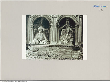 Vorderseite von unbekannt [https://www.deutsche-digitale-bibliothek.de/content/lizenzen/rv-fz/] Grabmal des Kardinals Louis d'Albret (auch: Ludovico de Lebretto, +1465)Sarkophag mit Liegefigur - Liegefigur und Nischenfiguren, bh590966_recto. Foto.