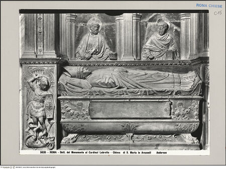 Vorderseite von Alinari [https://www.deutsche-digitale-bibliothek.de/content/lizenzen/rv-ez/] Grabmal des Kardinals Louis d'Albret (auch: Ludovico de Lebretto, +1465)Sarkophag mit Liegefigur - Sarkophag, Liegefigur und Nischenfiguren, bh590967_recto. Foto.