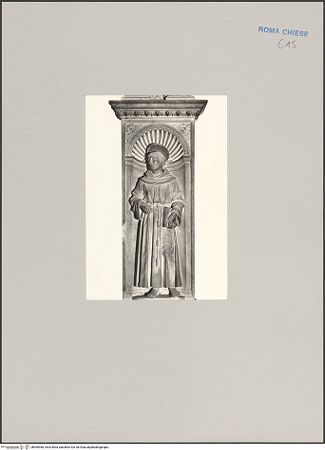 Vorderseite von Alterocca (Terni) [https://www.deutsche-digitale-bibliothek.de/content/lizenzen/rv-fz/] Grabmal des Kardinals Louis d'Albret (auch: Ludovico de Lebretto, +1465)Rechtes Pilasterpostament: Heiliger Franziskus - Gesamtansicht, bh590968_recto. Foto.