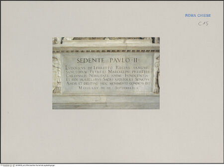 Vorderseite von unbekannt [https://www.deutsche-digitale-bibliothek.de/content/lizenzen/rv-fz/] Grabmal des Kardinals Louis d'Albret (auch: Ludovico de Lebretto, +1465)Sockel mit Inschrifttafel - , bh590969_recto. Foto.