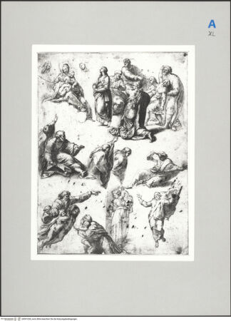 Vorderseite von Courtauld Institute [https://www.deutsche-digitale-bibliothek.de/content/lizenzen/rv-ez/] Studien nach Raffaels 'Transfiguration' und weitere Kompositionen - , bh591028_recto. Foto.