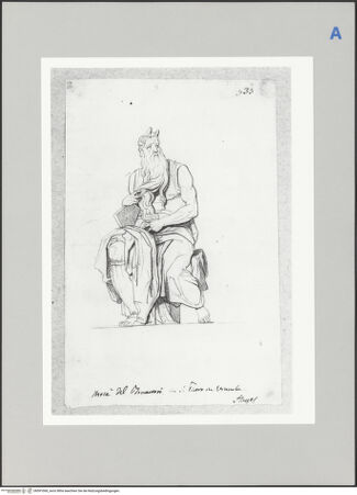 Vorderseite von Biblioteca Apostolica Vaticana [https://www.deutsche-digitale-bibliothek.de/content/lizenzen/rv-ez/] Vorzeichnung für einen Stich der Mosesstatue Michelangelos - , bh591060_recto. Foto.