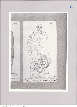 Vorderseite von Biblioteca Apostolica Vaticana [https://www.deutsche-digitale-bibliothek.de/content/lizenzen/rv-ez/] Vorzeichnung für einen Stich des Genio della Vittoria Michelangelos - , bh591061_recto. Foto.