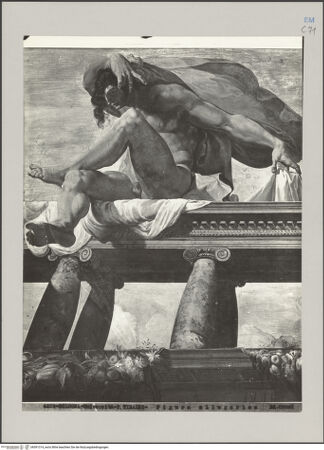 Vorderseite von Croci [https://rightsstatements.org/page/CNE/1.0/] Abenteuer des Odysseus und IgnudiIgnudo (zwischen der Szene Polyphem und die Flucht der Griechen und der Szene Odysseus und Kirke) - Gesamtansicht, bh591314_recto. Foto.