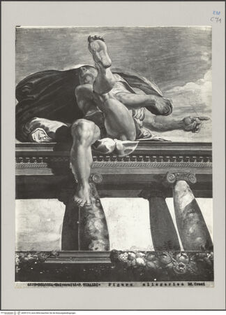 Vorderseite von Croci [https://rightsstatements.org/page/CNE/1.0/] Abenteuer des Odysseus und IgnudiIgnudo (zwischen der Szene Polyphem und die Flucht der Griechen und der Szene Neptun und das Schiff des Odysseus) - Gesamtansicht, bh591315_recto. Foto.