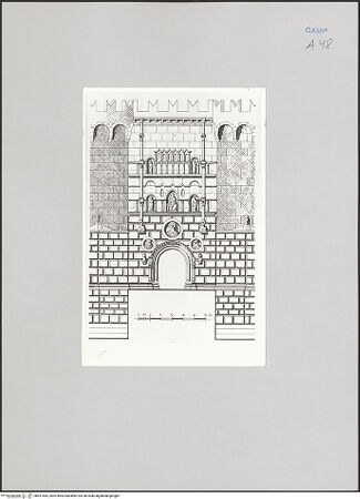 Vorderseite von unbekannt [https://www.deutsche-digitale-bibliothek.de/content/lizenzen/rv-fz/] Arco di Federico II (Porta Capuana) - Rekonstruktion nach Willemsen (1953), bh591465_recto. Foto: Kruft, Hanno-Walter.