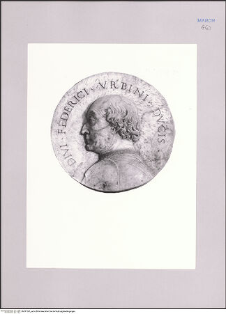 Vorderseite von ICCD [https://www.deutsche-digitale-bibliothek.de/content/lizenzen/rv-ez/] Medaillon mit dem Profilbildnis des Federico da Montefeltre - , bh591543_recto. Foto.