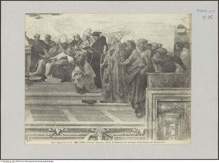 Vorderseite von Alinari [https://www.deutsche-digitale-bibliothek.de/content/lizenzen/rv-ez/] Malerische AusstattungDisputa sull'Eucarestia - Ausschnitt: rechte Bildhälfte, Gelehrte, bh591610_recto. Foto.