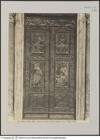Vorderseite von Alinari [https://www.deutsche-digitale-bibliothek.de/content/lizenzen/rv-ez/] Hauptportal von Sankt Peter / Portal des Filarete - Gesamtansicht, bh591614_recto. Foto.