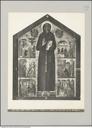 Vorderseite von Alinari [https://www.deutsche-digitale-bibliothek.de/content/lizenzen/rv-ez/] Der heilige Franziskus und sechs Szenen aus seinem Leben - Gesamtansicht, bh591630_recto. Foto.