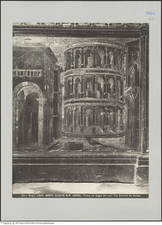 Vorderseite von Alinari [https://rightsstatements.org/page/CNE/1.0/] ChorgestühlStadtansicht mit Amphitheater - , bh591654_recto. Foto.