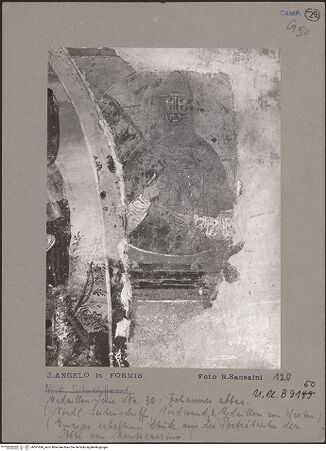 Vorderseite von Bibliotheca Hertziana [https://www.deutsche-digitale-bibliothek.de/content/lizenzen/rv-fz/] Szenen aus dem Alten Testament, Martyriumsszene und HeiligendarstellungenAbt Johannes von Montecassino - Fragment, bh591688_recto. Foto: Sansaini, Renato.