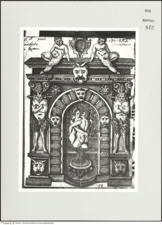 Vorderseite von Bibliotheca Hertziana [http://creativecommons.org/publicdomain/mark/1.0/] Scritti e disegniWandbrunnen mit Samalcis und Hermaphrodit - , bh593627_recto. Foto: D'Onofrio, Cesare.