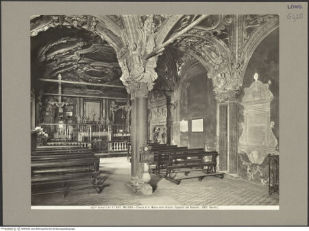 Vorderseite von Alinari [https://www.deutsche-digitale-bibliothek.de/content/lizenzen/rv-ez/] Santa Maria delle GrazieCappella della Madonna delle Grazie (Cappella del Rosario) - Innenansicht (vor Kriegszerstörung), bh593640_recto. Foto.