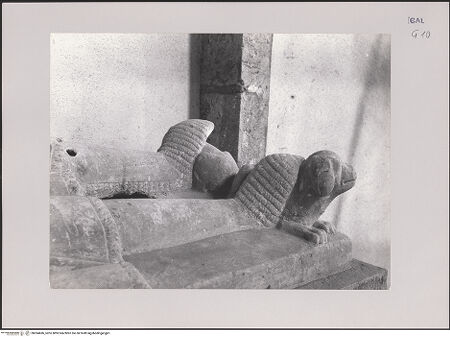 Vorderseite von unbekannt [https://www.deutsche-digitale-bibliothek.de/content/lizenzen/rv-fz/] Gisant - Füße, durch zwei Hunde gestützt, bh594686_recto. Foto.