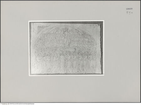 Vorderseite von Städelsches Kunstinstitut und Städtische Galerie [https://www.deutsche-digitale-bibliothek.de/content/lizenzen/rv-ez/] Sammlung von Umrissen und Durchzeichnungen, dienend zur Geschichte der bildenden Künste des Mittelalters in Italien, gezeichnet von J.A. Ramboux aus Trier in den Jahren 1818 bis 1822 und den Jahren 1833 bis 1843Zeichnungsband 3Zeichnung 129: Christus nimmt Marias Seele zu sich - , bh594758_recto. Foto.