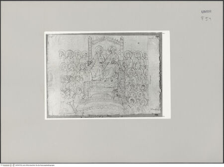 Vorderseite von Städelsches Kunstinstitut und Städtische Galerie [https://www.deutsche-digitale-bibliothek.de/content/lizenzen/rv-ez/] Sammlung von Umrissen und Durchzeichnungen, dienend zur Geschichte der bildenden Künste des Mittelalters in Italien, gezeichnet von J.A. Ramboux aus Trier in den Jahren 1818 bis 1822 und den Jahren 1833 bis 1843Zeichnungsband 3Zeichnung 132: Mariä Verherrlichung - , bh594760_recto. Foto.