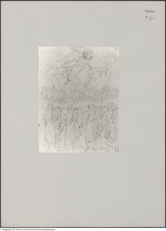 Vorderseite von Städelsches Kunstinstitut und Städtische Galerie [https://www.deutsche-digitale-bibliothek.de/content/lizenzen/rv-ez/] Sammlung von Umrissen und Durchzeichnungen, dienend zur Geschichte der bildenden Künste des Mittelalters in Italien, gezeichnet von J.A. Ramboux aus Trier in den Jahren 1818 bis 1822 und den Jahren 1833 bis 1843Zeichnungsband 3Zeichnung 139: Die vier Winde werden von den vier Engeln losgelassen - , bh594763_recto. Foto.