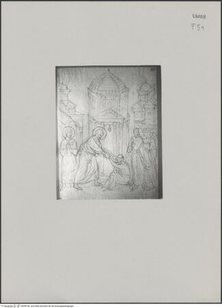 Vorderseite von Städelsches Kunstinstitut und Städtische Galerie [https://www.deutsche-digitale-bibliothek.de/content/lizenzen/rv-ez/] Sammlung von Umrissen und Durchzeichnungen, dienend zur Geschichte der bildenden Künste des Mittelalters in Italien, gezeichnet von J.A. Ramboux aus Trier in den Jahren 1818 bis 1822 und den Jahren 1833 bis 1843Zeichnungsband 3Zeichnung 142: Petrus und Johannes heilen den Lahmen an der Pforte des Tempels - , bh594765_recto. Foto.