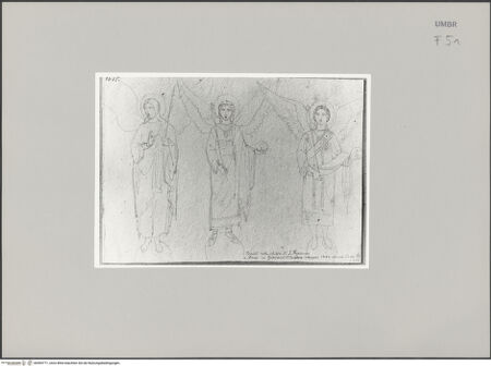 Vorderseite von Städelsches Kunstinstitut und Städtische Galerie [https://www.deutsche-digitale-bibliothek.de/content/lizenzen/rv-ez/] Sammlung von Umrissen und Durchzeichnungen, dienend zur Geschichte der bildenden Künste des Mittelalters in Italien, gezeichnet von J.A. Ramboux aus Trier in den Jahren 1818 bis 1822 und den Jahren 1833 bis 1843Zeichnungsband 3Zeichnung 182: Drei der acht auf Kugeln stehenden Engel des Heiligengewölbes - , bh594771_recto. Foto.