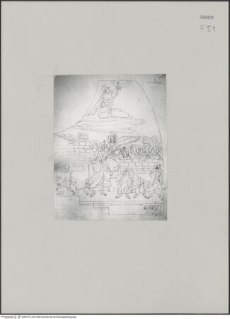 Vorderseite von Städelsches Kunstinstitut und Städtische Galerie [https://www.deutsche-digitale-bibliothek.de/content/lizenzen/rv-ez/] Sammlung von Umrissen und Durchzeichnungen, dienend zur Geschichte der bildenden Künste des Mittelalters in Italien, gezeichnet von J.A. Ramboux aus Trier in den Jahren 1818 bis 1822 und den Jahren 1833 bis 1843Zeichnungsband 3Zeichnung 220: Christi Himmelfahrt - , bh594774_recto. Foto.