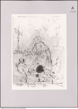 Vorderseite von Rheinisches Bildarchiv Köln [https://www.deutsche-digitale-bibliothek.de/content/lizenzen/rv-ez/] Mönch vor einem Altar - , bh594795_recto. Foto.