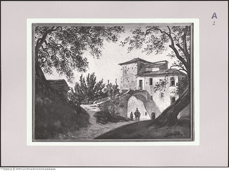 Vorderseite von Bibliotheca Hertziana [https://www.deutsche-digitale-bibliothek.de/content/lizenzen/rv-ez/] Haus in einer Landschaft - , bh594912_recto. Foto: Fichera, Gabriele.