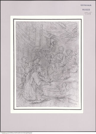 Vorderseite von Martin von Wagner Museum der Universität [https://www.deutsche-digitale-bibliothek.de/content/lizenzen/rv-ez/] Die Heilige Familie mit Heiligen - , bh594994_recto. Foto.