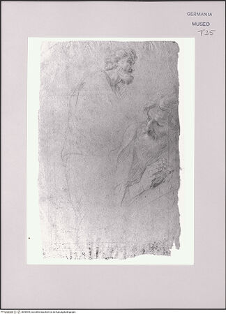 Vorderseite von Martin von Wagner Museum der Universität [https://www.deutsche-digitale-bibliothek.de/content/lizenzen/rv-ez/] Zwei Kopfstudien und Gewandstudie - , bh594999_recto. Foto.