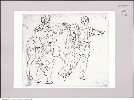 Vorderseite von Martin von Wagner Museum der Universität [https://www.deutsche-digitale-bibliothek.de/content/lizenzen/rv-ez/] Zwei Männer mit einem Esel - , bh595031_recto. Foto.