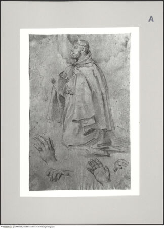 Vorderseite von Martin von Wagner Museum der Universität [https://www.deutsche-digitale-bibliothek.de/content/lizenzen/rv-ez/] Kniender Mönch. Handstudien - , bh595038_recto. Foto.