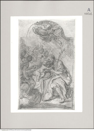 Vorderseite von Martin von Wagner Museum der Universität [https://www.deutsche-digitale-bibliothek.de/content/lizenzen/rv-ez/] Der heilige Joseph mit dem Christuskind, umgeben von Engeln - , bh595040_recto. Foto.