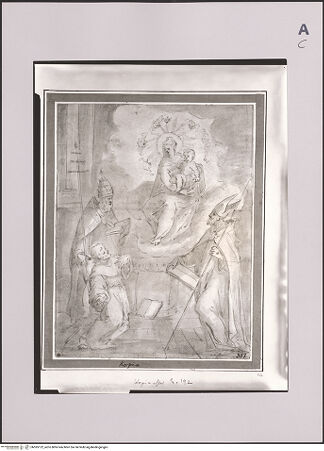 Vorderseite von Statens Konstmuseer [https://www.deutsche-digitale-bibliothek.de/content/lizenzen/rv-ez/] Madonna und Kind mit den Heiligen Franziskus, Gregorius und Augustinus - , bh595122_recto. Foto.