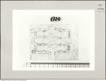 Vorderseite von Centro Studi Antonio Sangallo il Giovane, Montefiascone [https://www.deutsche-digitale-bibliothek.de/content/lizenzen/rv-ez/] Grundriss eines antiken Palastes - , bh595469_recto. Foto.