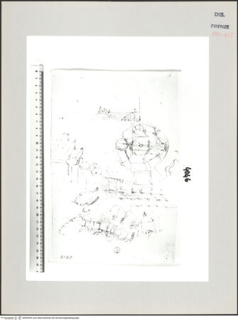 Vorderseite von Centro Studi Antonio Sangallo il Giovane, Montefiascone [https://www.deutsche-digitale-bibliothek.de/content/lizenzen/rv-ez/] Studie für eine hydraulische Maschine - , bh595493_recto. Foto.