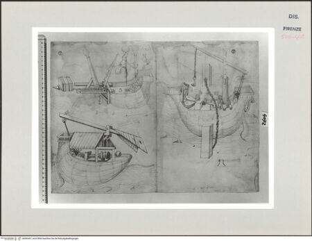 Vorderseite von Centro Studi Antonio Sangallo il Giovane, Montefiascone [https://www.deutsche-digitale-bibliothek.de/content/lizenzen/rv-ez/] Vorrichtungen, um feindliche Schiffe zu versenken - , bh595497_recto. Foto.