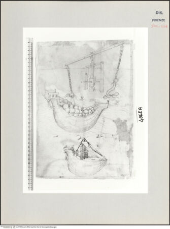 Vorderseite von Centro Studi Antonio Sangallo il Giovane, Montefiascone [https://www.deutsche-digitale-bibliothek.de/content/lizenzen/rv-ez/] Vorrichtungen, um feindliche Schiffe zu versenken - , bh595500_recto. Foto.