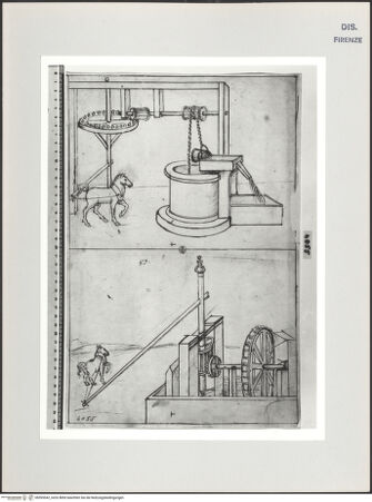 Vorderseite von Centro Studi Antonio Sangallo il Giovane, Montefiascone [https://www.deutsche-digitale-bibliothek.de/content/lizenzen/rv-ez/] Studien zu hydraulischen Maschinen - , bh595542_recto. Foto.
