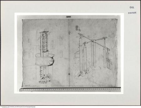 Vorderseite von Centro Studi Antonio Sangallo il Giovane, Montefiascone [https://www.deutsche-digitale-bibliothek.de/content/lizenzen/rv-ez/] Studien zu hydraulischen Maschinen - , bh595544_recto. Foto.