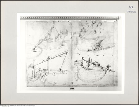 Vorderseite von Centro Studi Antonio Sangallo il Giovane, Montefiascone [https://www.deutsche-digitale-bibliothek.de/content/lizenzen/rv-ez/] Mechanismus, um feindliche Schiffe zu versenken - , bh595551_recto. Foto.