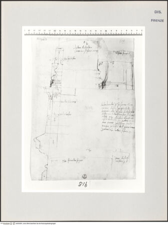 Vorderseite von Centro Studi Antonio Sangallo il Giovane, Montefiascone [https://www.deutsche-digitale-bibliothek.de/content/lizenzen/rv-ez/] Rom, Palazzo Farnese, Studie für den Sockel des Obergeschosses - , bh595581_recto. Foto.